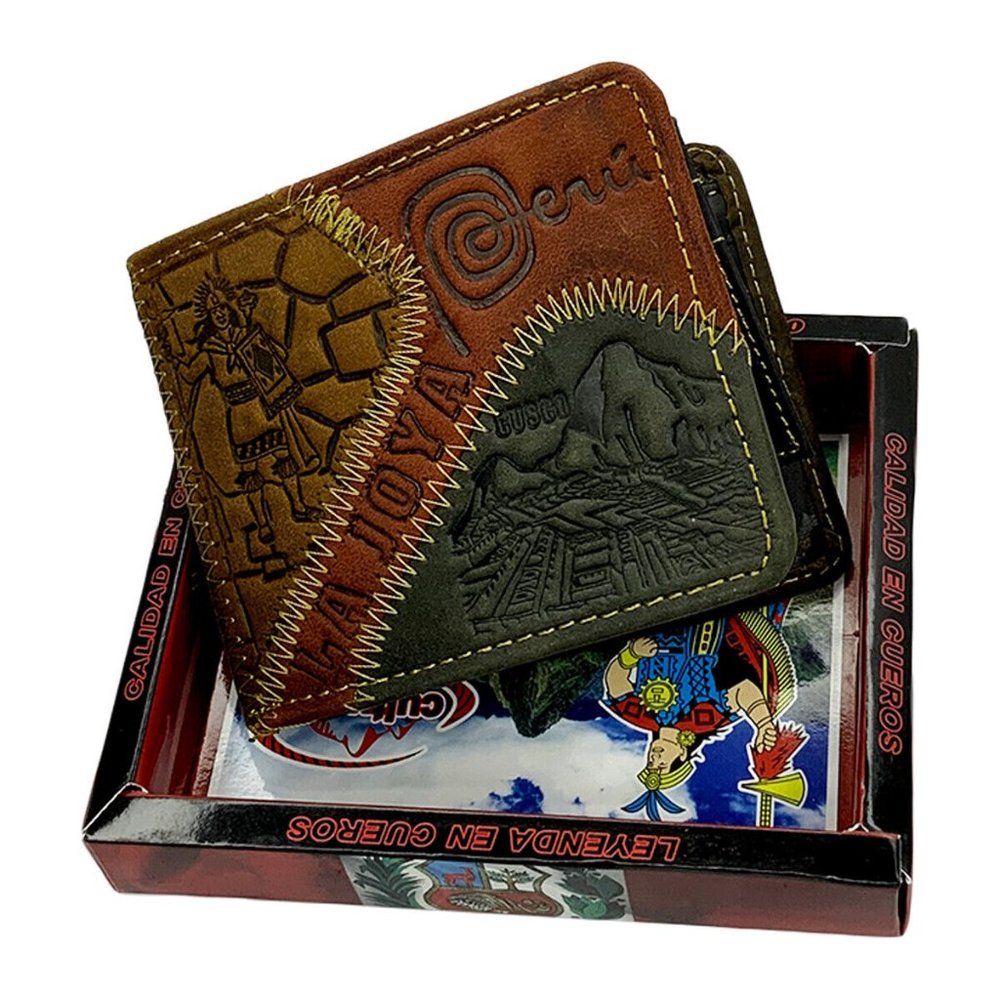 NWT CUSCO MACHU PICCHU PERU SOUVENIR MEN'S EMBOSSED BROWN LEATHER BIFOLD WALLET